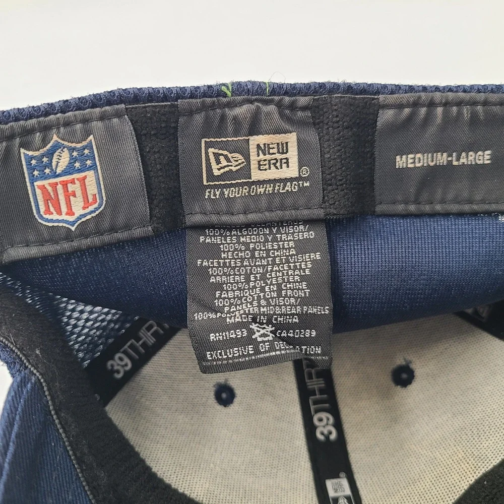Seattle Seahawks Hat Fitted M-L Mesh New Era 39Thirty Blue NFL Football Logo Men